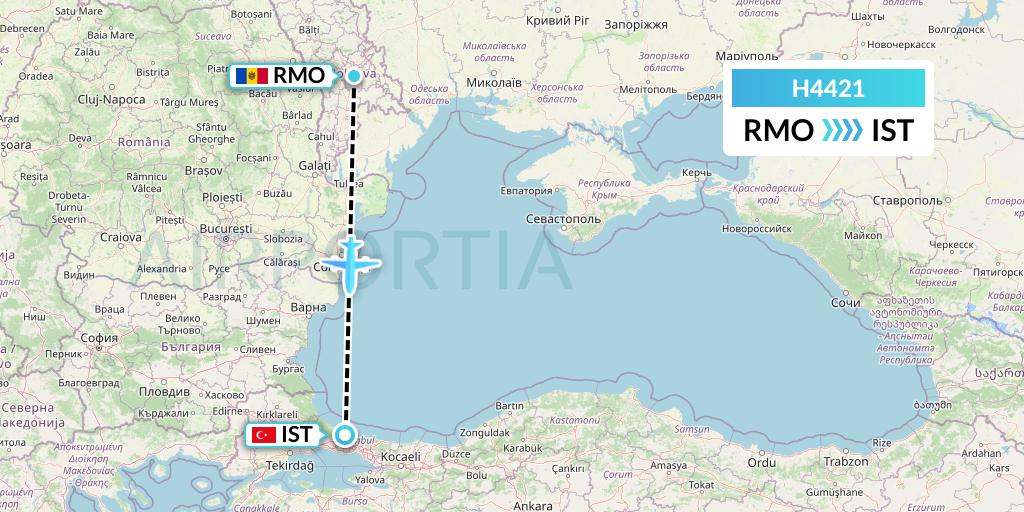 H4421 Hisky Europe Srl Flight Map: Chisinau to Istanbul