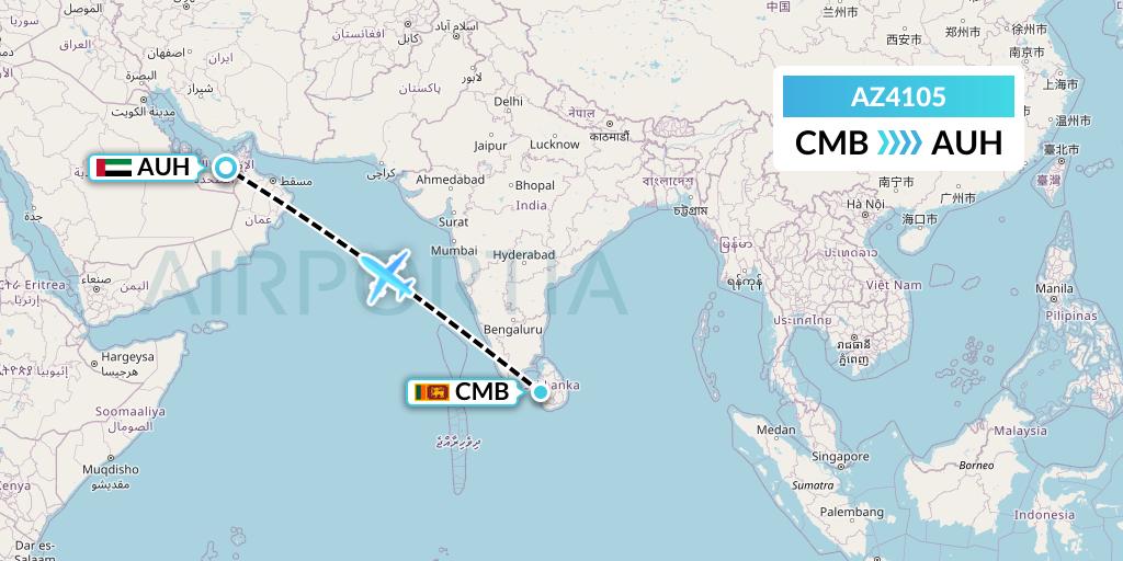 AZ4105 ITA Airways Flight Map: Colombo to Abu Dhabi