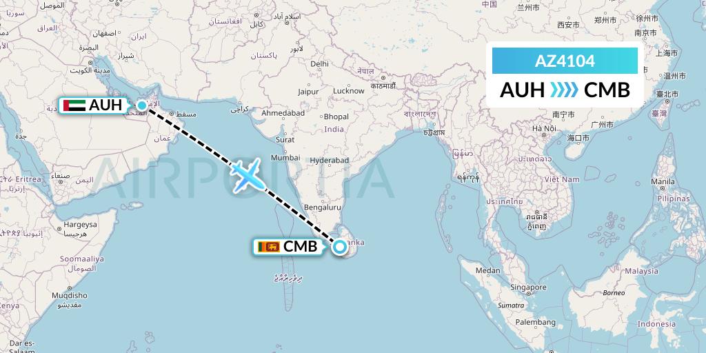 AZ4104 ITA Airways Flight Map: Abu Dhabi to Colombo