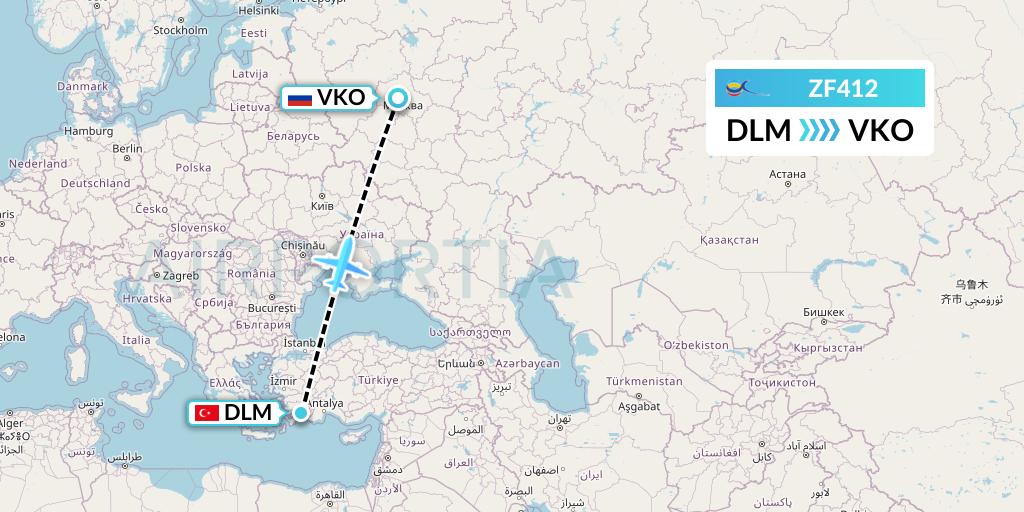 ZF412 Azur Air Flight Map: Dalaman to Moscow