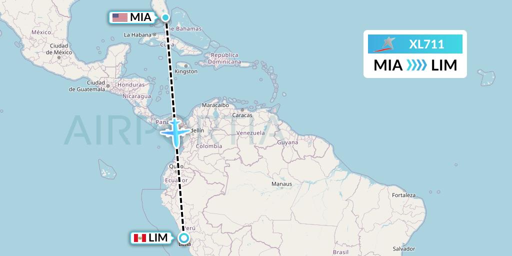XL711 LATAM Airlines Ecuador Flight Map: Miami to Lima