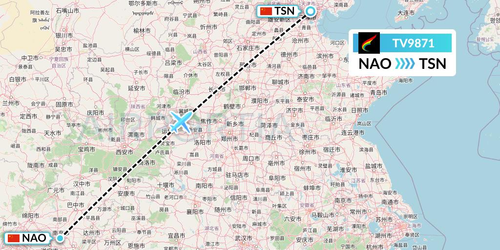 TV9871 Tibet Airlines Flight Map: Nanchong to Tianjin