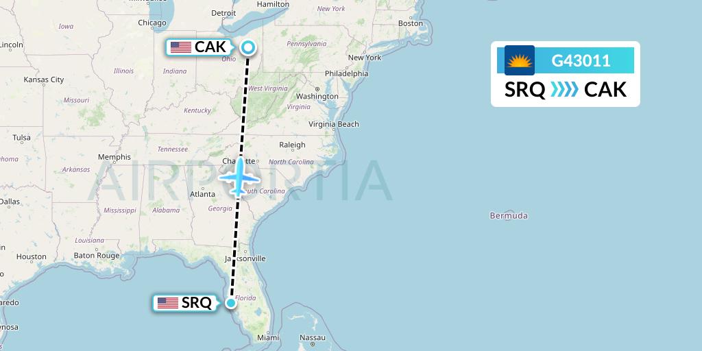 G43011 Allegiant Air Flight Map: Sarasota to Akron