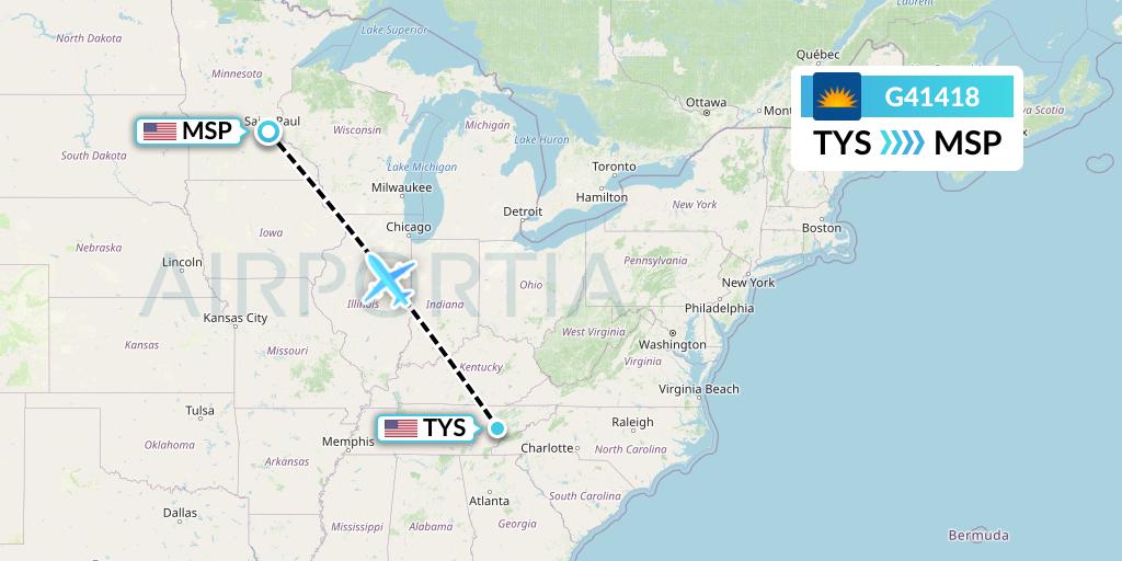 G41418 Allegiant Air Flight Map: Knoxville to Minneapolis