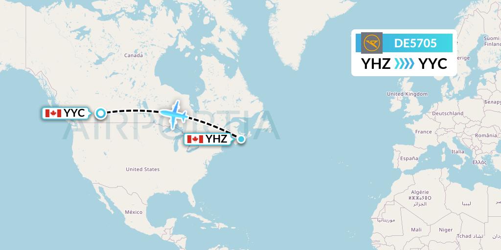 DE5705 Condor Flight Map: Halifax to Calgary