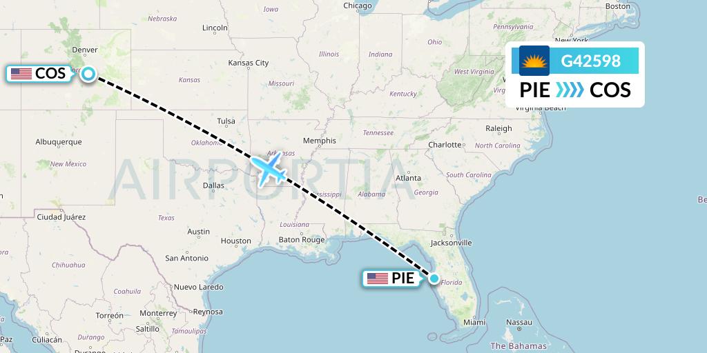 G42598 Allegiant Air Flight Map: St. Petersburg to Colorado Springs