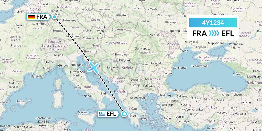 4Y1234 Eurowings Discover Flight Map: Frankfurt to Kefalonia