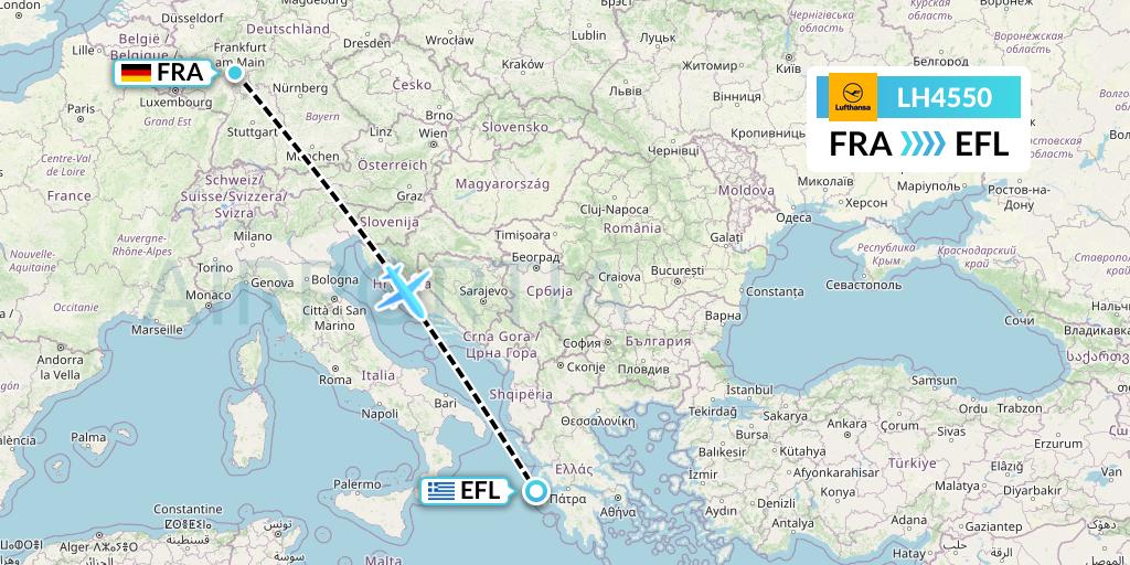 LH4550 Lufthansa Flight Map: Frankfurt to Kefalonia