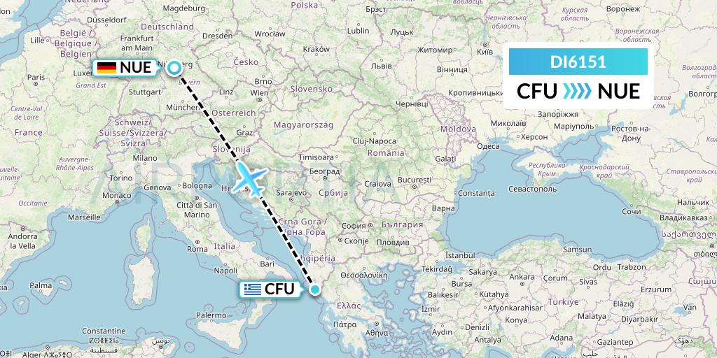 DI6151 Marabu Airlines Flight Map: Corfu to Nurnberg
