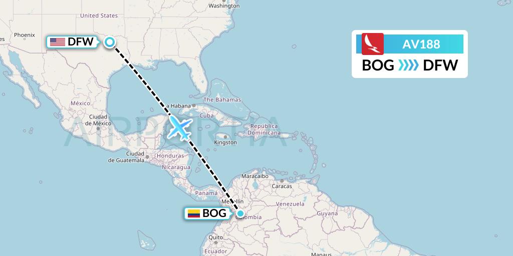 AV188 Avianca Flight Map: Bogota to Dallas