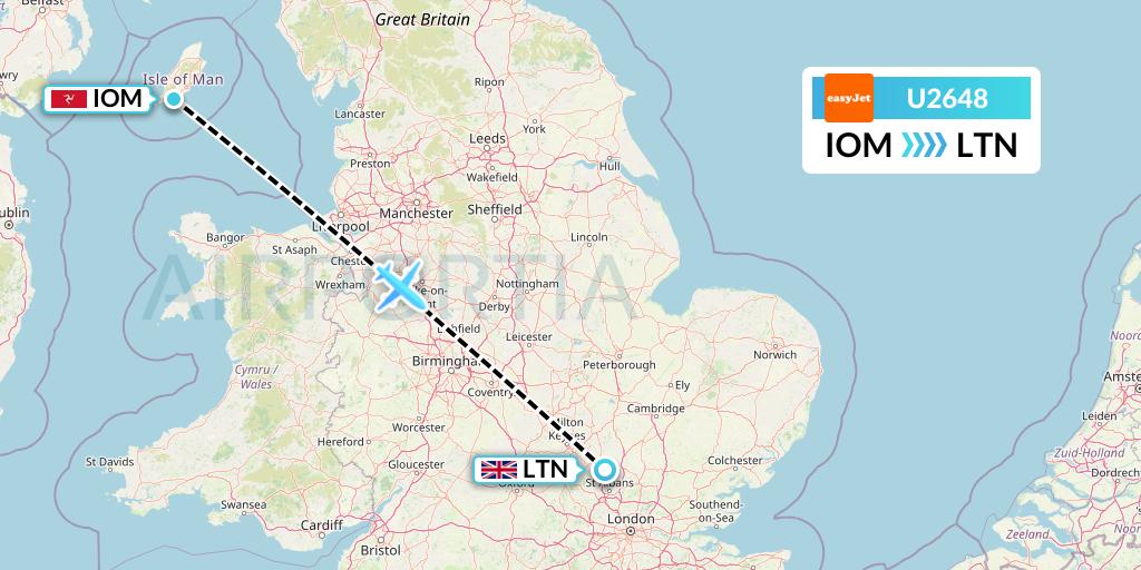 U2648 EasyJet Flight Map: Isle of Man to London