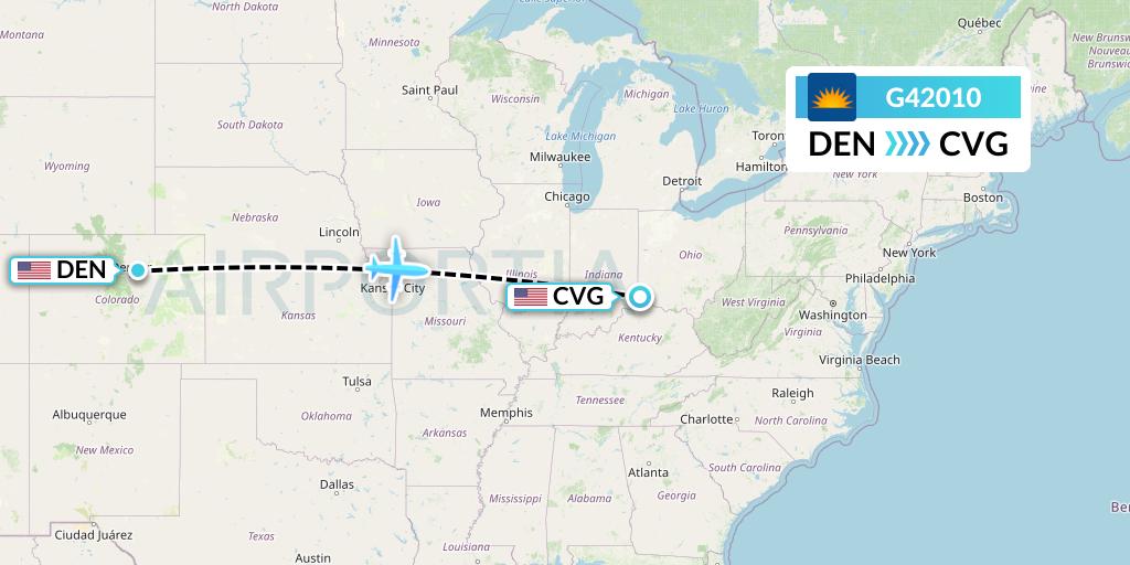 G42010 Allegiant Air Flight Map: Denver to Cincinnati