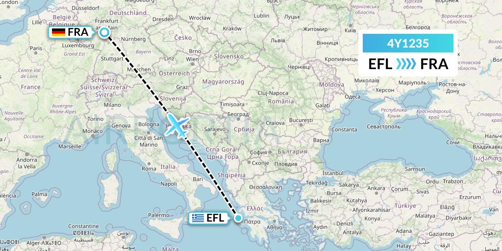 4Y1235 Eurowings Discover Flight Map: Kefalonia to Frankfurt