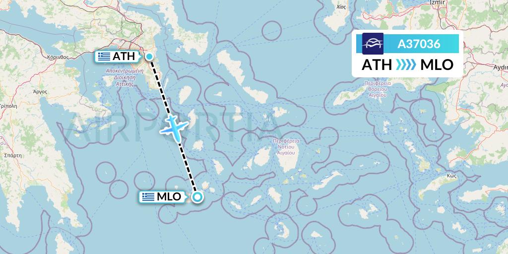 A37036 Aegean Airlines Flight Map: Athens to Milos