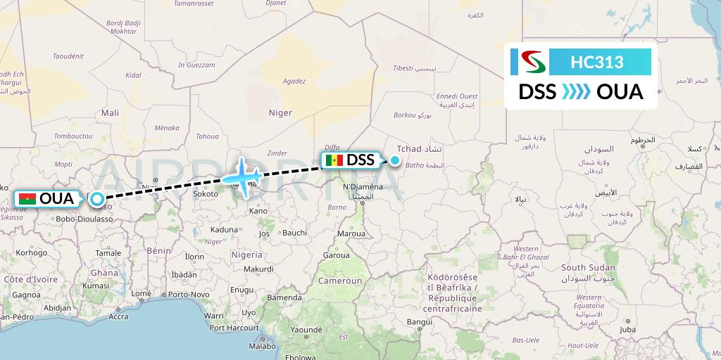 HC313 Air Senegal Flight Map: Dakar to Ouagadougou