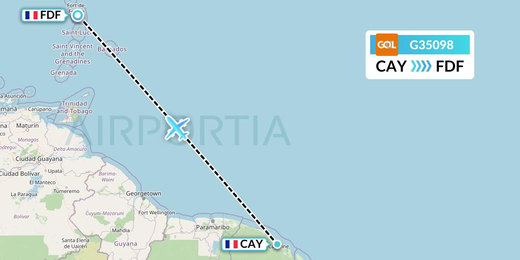 G35098 GOL Transportes Aeros Flight Map: Cayenne to Fort-de-France