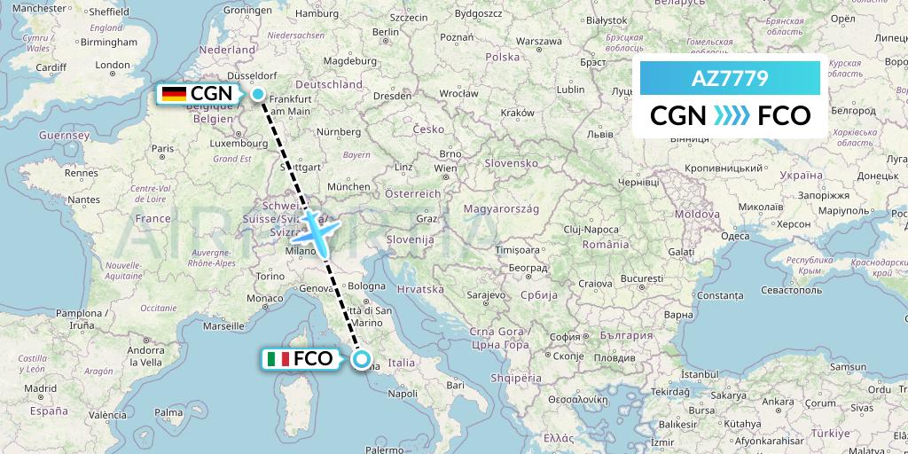 AZ7779 ITA Airways Flight Map: Cologne to Rome