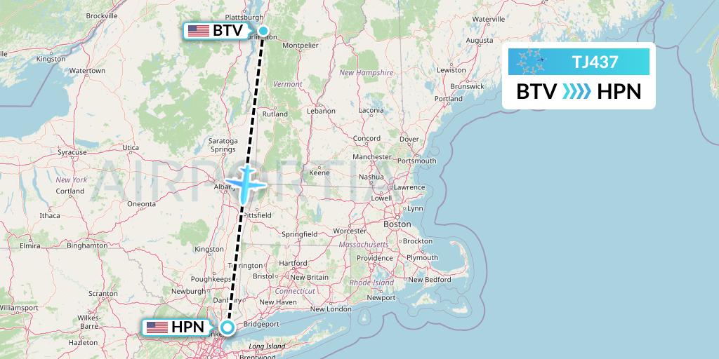 TJ437 Tradewind Aviation Flight Map: Burlington to White Plains