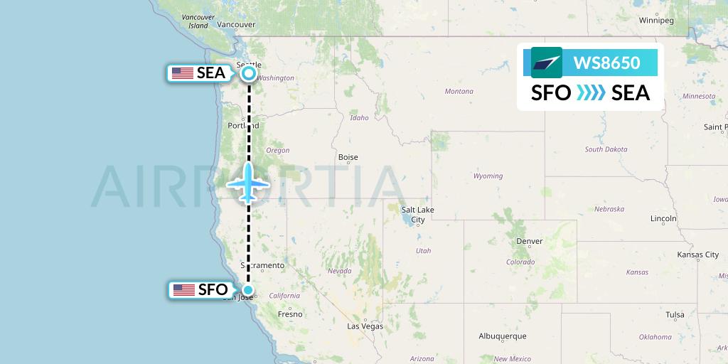 WS8650 WestJet Flight Map: San Francisco to Seattle