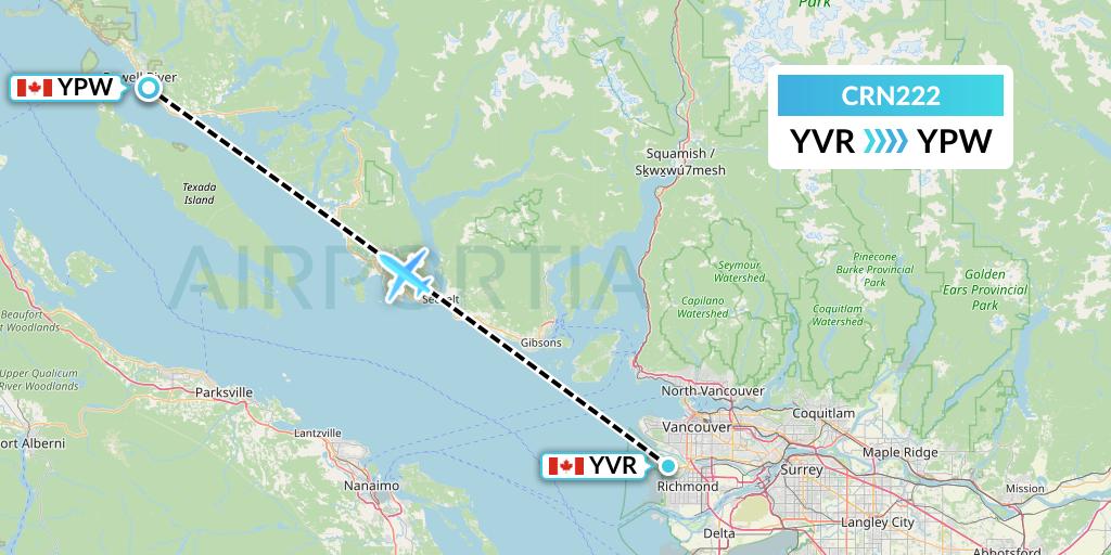 CRN222 Aerocaribbean Flight Map: Vancouver to Powell River