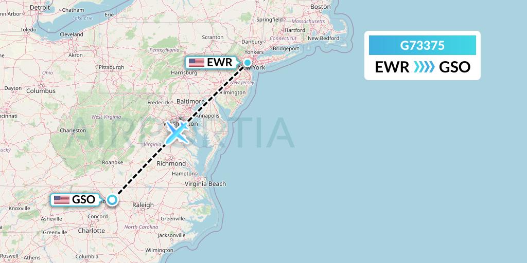 G73375 GoJet Flight Map: New York to Greensboro