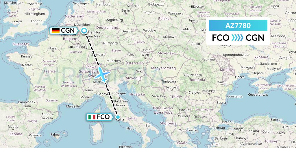 AZ7780 ITA Airways Flight Map: Rome to Cologne