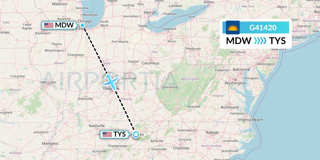 G41420 Allegiant Air Flight Map: Chicago to Knoxville