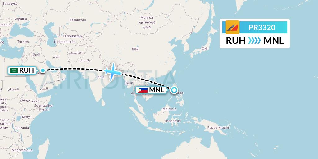 PR3320 Philippine Airlines Flight Map: Riyadh to Manila