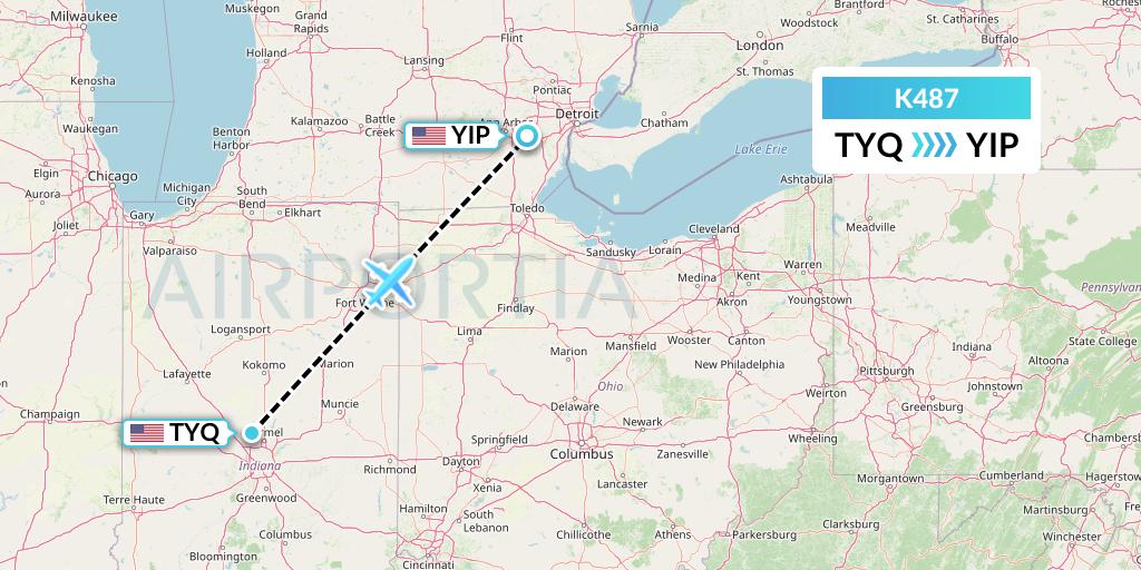 K487 Kalitta Air Flight Map: Indianapolis to Detroit