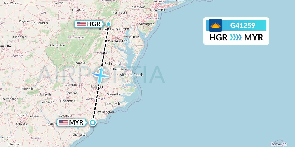 G41259 Allegiant Air Flight Map: Hagerstown to Myrtle Beach