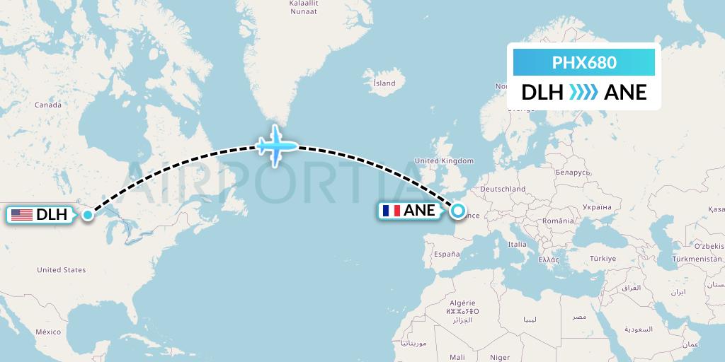 PHX680 SkyCare Flight Map: Duluth to Angers