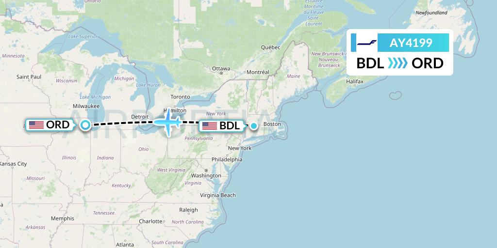 AY4199 Finnair Flight Map: Windsor Locks to Chicago