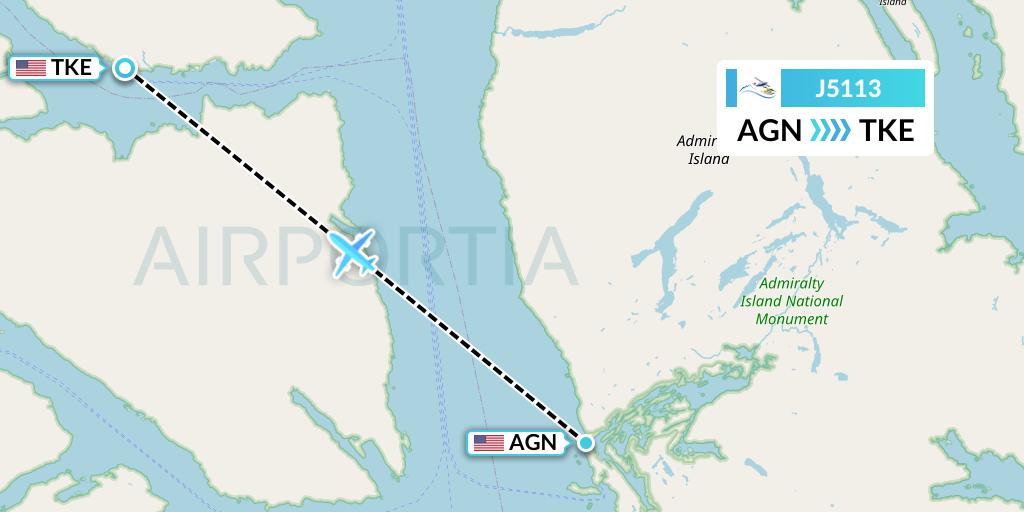 J5113 Alaska Seaplane Service Flight Map: Angoon to Tenakee Springs