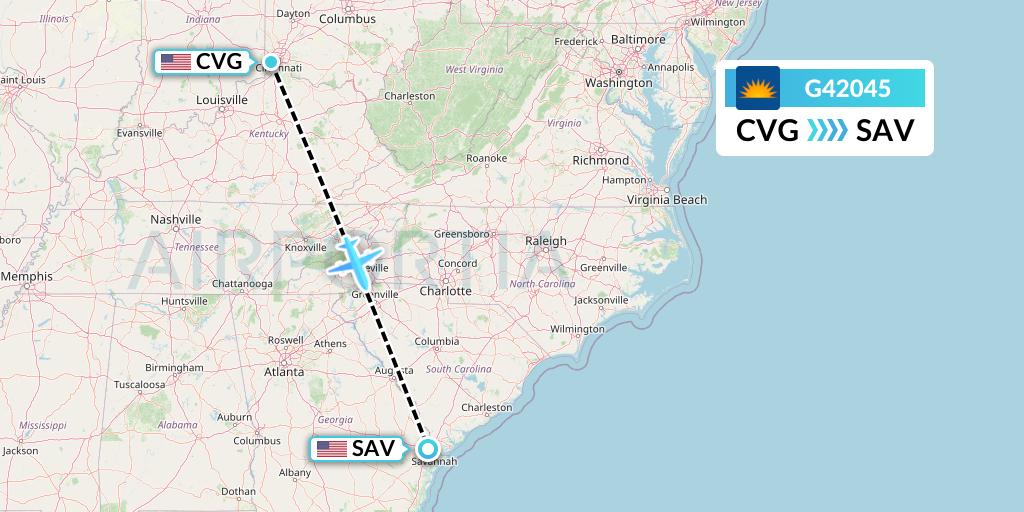 G42045 Allegiant Air Flight Map: Cincinnati to Savannah