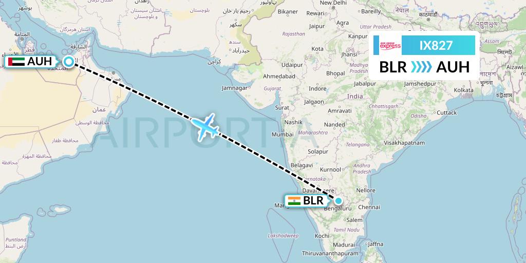 IX827 Air India Express Flight Map: Bangalore to Abu Dhabi