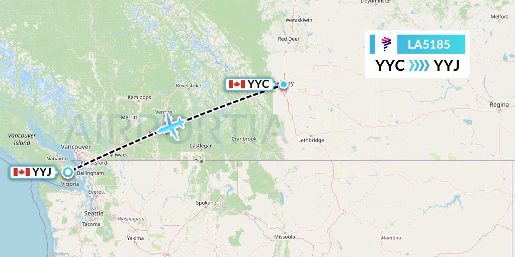 LA5185 LAN Airlines Flight Map: Calgary to Victoria