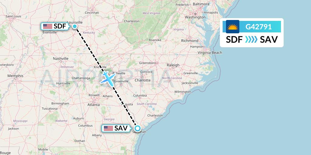G42791 Allegiant Air Flight Map: Louisville to Savannah