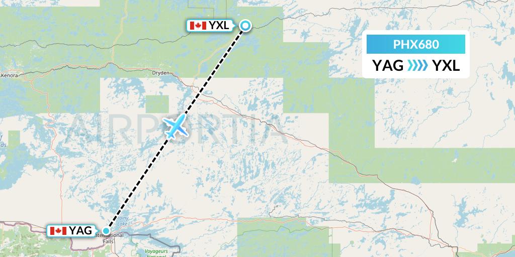 PHX680 SkyCare Flight Map: Fort Frances to Sioux Lookout
