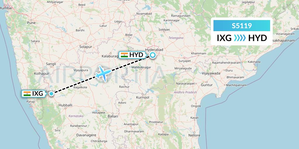 S5119 Star Air Flight Map: Belgaum to Hyderabad