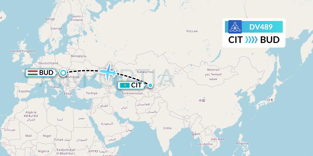 DV489 SCAT Flight Map: Shymkent to Budapest