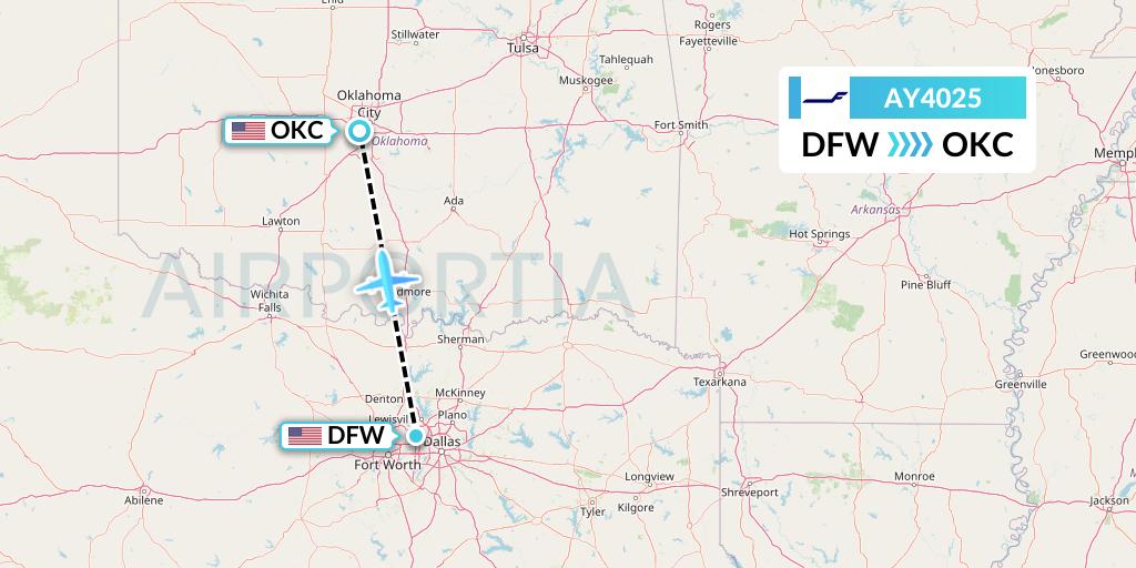 AY4025 Finnair Flight Map: Dallas to Oklahoma City