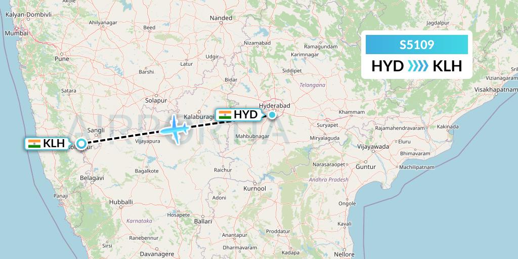 S5109 Star Air Flight Map: Hyderabad to India