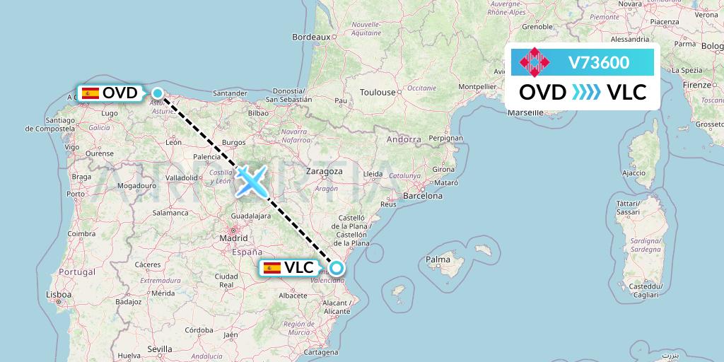 V73600 Volotea Flight Map: Asturias to Valencia