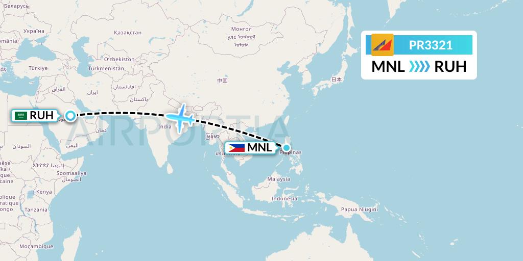 PR3321 Philippine Airlines Flight Map: Manila to Riyadh