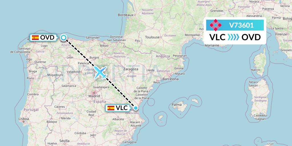 V73601 Volotea Flight Map: Valencia to Asturias