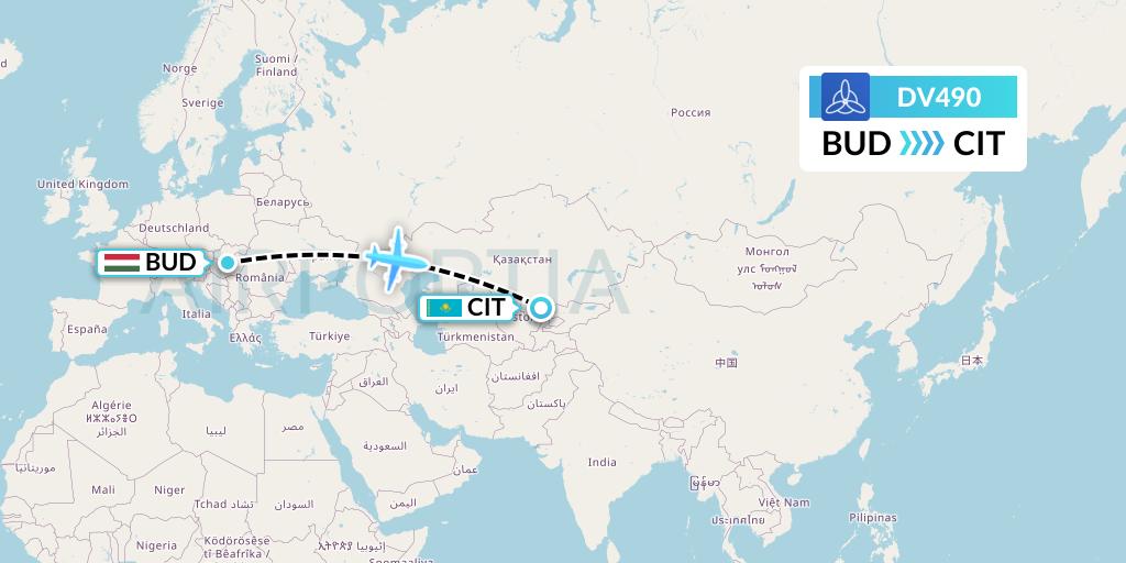 DV490 SCAT Flight Map: Budapest to Shymkent