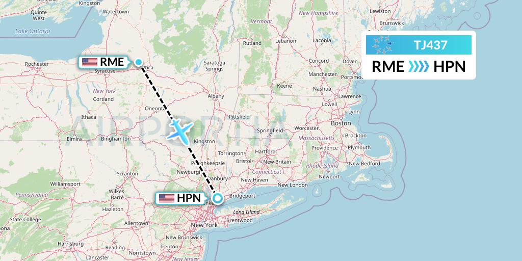 TJ437 Tradewind Aviation Flight Map: Rome to White Plains