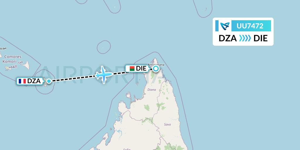 UU7472 Air Austral Flight Map: Dzaoudzi to Madagascar