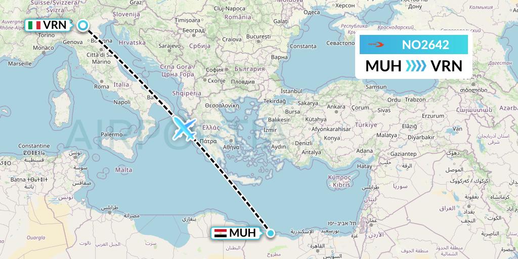 NO2642 Neos Flight Map: Mersa Matruh to Verona
