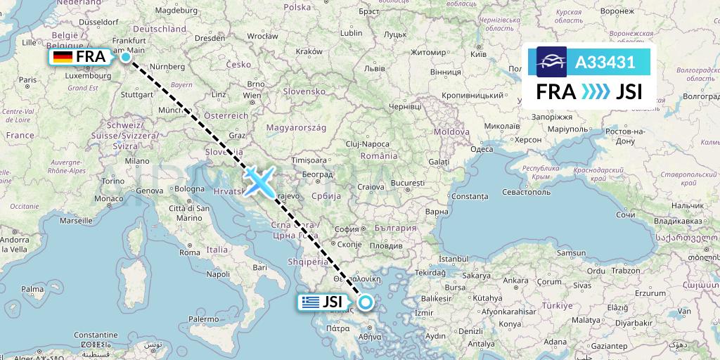 A33431 Aegean Airlines Flight Map: Frankfurt to Skiathos